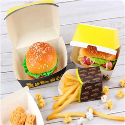 China Recycled Biodegradable Materials Fries Hamburger Box Packaging Custom Printing Packaging Cardboard Paper Hamburger Box for sale