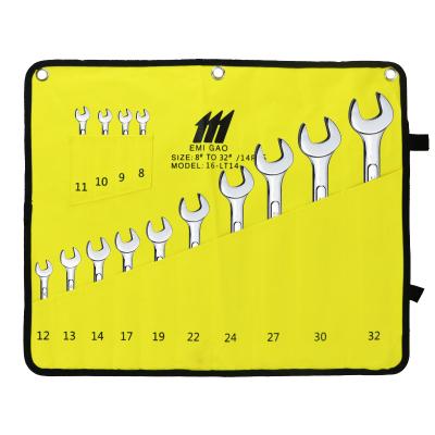 China MEIGAO 111 DIY Tool 14pcs 8mm-32mm Dual Function Wrench Set Repair Offset Spanner Open End Wrench Set for sale