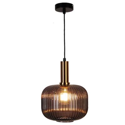 China Modern smoky gray Glass LED Pendant Lamp metal lamp cup decoration lamp for sale