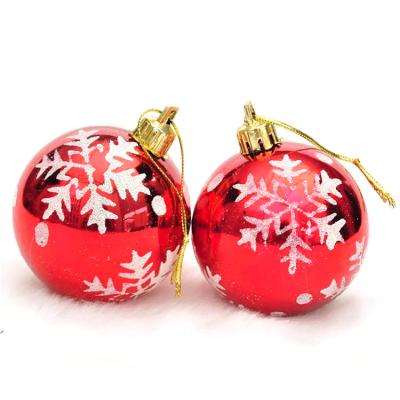 China Holiday decoration & Gift 60mm Snowflake Hand Printing White Glitter Sparkle Red Christmas Tree Home Decor Baubles High Quality Set for sale