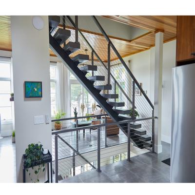 China Australia Modern Standards Mono Stringer Staircase / Brushed Stainless Steel Staircase With Cable Railings for sale