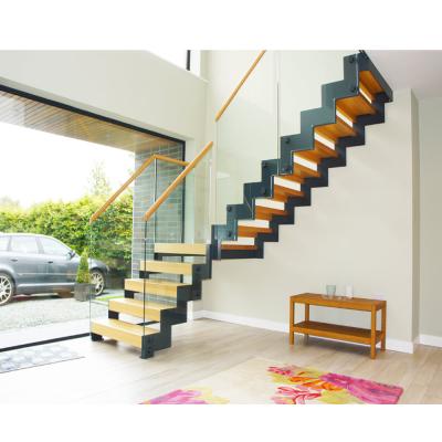 China China Modern Interior Black Side Smooth Double Tread Wooden Staircase For Villa for sale