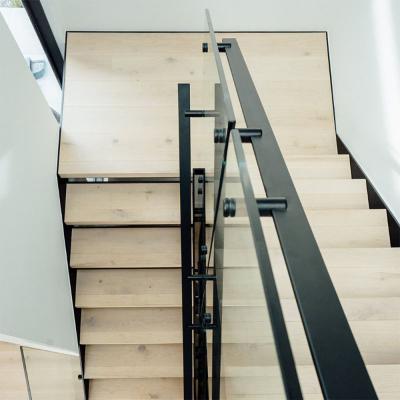 China Modern Easy Install Stairs Sides Double Flat Stringer Glass Straight Staircase for sale