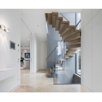 China Modern Floating Staircase Treads Straight Staircase White Oak Wood Solid Floating Staircase for sale