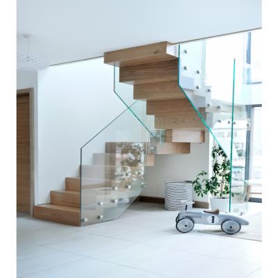 China Modern Floating Solid Wood Stair Treads Floating Stair Railing Treads And Glass Wood Floating Staircase for sale