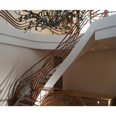 China Modern Stainless Steel Simple Curved Staircase / Glass Enclosure Wood Treads Curved Staircase Cost for sale