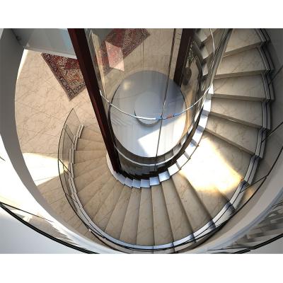 China Modern 316 stainless steel frameless curved glass staircase prices curved stringer staircase costs for sale