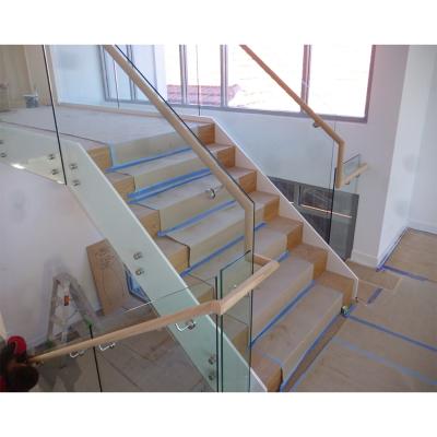 China Modern Thailand Oak Tread Staircase Patch Floating Dead End Fit Glass Balustrade for sale