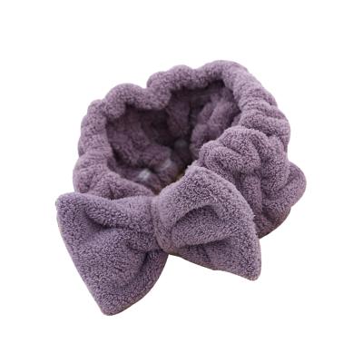 China Soft Elastic Shower Headband Bowknot Soft Towel Coral Fleece Wash Face Hairband for sale