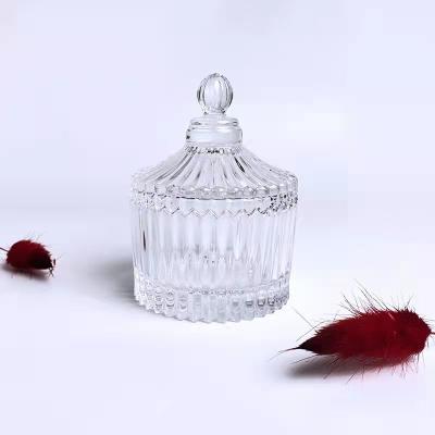 China Home Decoration Hot Sale Factory Made Empty Luxury Clear Glass Candle Jar With Lid for sale