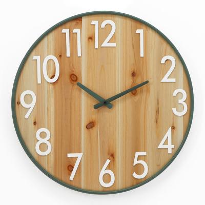 China Indoor Antique Style 3D Arabic Numerals Round Wooden Wall Clocks With Metal Frame for sale