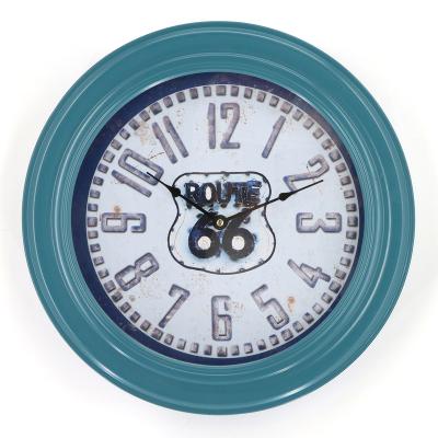 China Route 66 Antique Vintage Style Blue Metal Wall Clock for sale