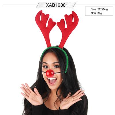 China Eco-friendly Manufacturer Supply Christmas Headband Antler Head Loop Led Red Nose 2 Set for sale