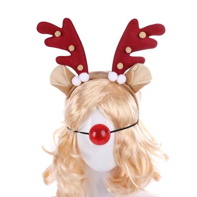 China Eco-friendly Manufacturer Supply Christmas Headband Antler Head Loop Led Red Nose 2 Set for sale