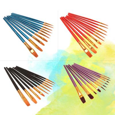 China Hot Sale 10Pcs/set Different Shape Artist Acrylic Watercolor Oil Painting Brush Brush Watercolor Gouache Painting 4 Colors Polishes Available for sale