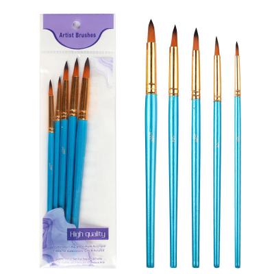 China Moderate Hot Sale 5Pcs/Set Brush Children Watercolor Round Head Gouache Wooden Handle Artist Acrylic Nylon Hair Oil Brush Set for sale