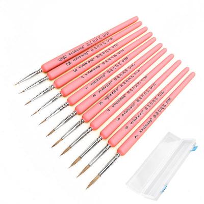 China Acrylic Wood Oil Painting 11pcs/set Running Polish Wolf Hair Fine Detailing Artists Brush High Quality Moderate Pink Gouache Watecolor Play Brush for sale