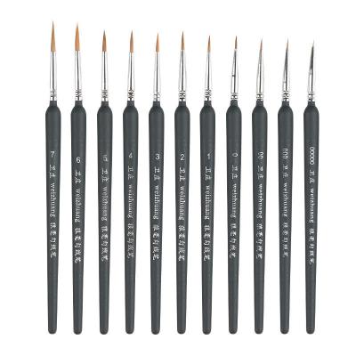 China Watecolor Moderate High Quality Gouache Stroke Acrylic Oil Paint Brush 11pcs/set Wolf Hair Fine Detailing Artists Brush for sale