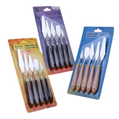 China Used for painting or mixing oil and acrylic paint Weizhuang factory price 5 pieces painting knife set blister card set rectangle oil painting packing painting knife set for sale