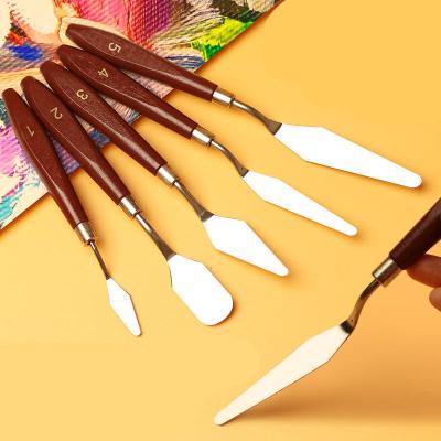 China Used for Painting or Mixing Oil and Acrylic Paint Weizhuang Palette Knife Wood Handle Spatula Stainless Steel Scraper Art Supplies for Artist Canvas Oil Paint Color Mixing for sale