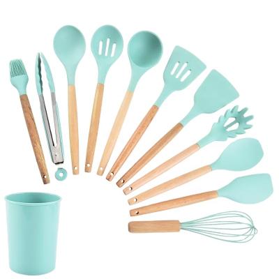 China Kitchen Cookware Set Handle Stain Color Silica Gel Kitchenware Baking Storage Bucket Set Wooden Shovel Spoon Silica Gel 1 for sale