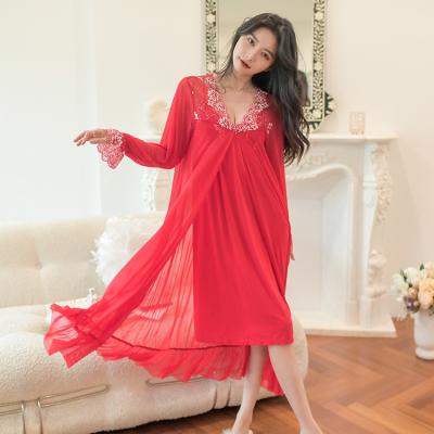 China Red QUICK DRY hot sale fashionable mesh nylon soft women plus size sexy girls dress sexy noble nightgown for sale for sale