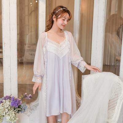 China Women's Two Piece Style QUICK DRY Lace Up Soft Princess Elegant Homewear Girls Nightgown Sleepwear for sale