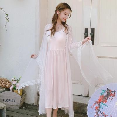 China Beautiful QUICK DRY Two Piece Flange Hanfu Chinese Style Nightgown Soft Pink Pajamas Homewear For Women for sale