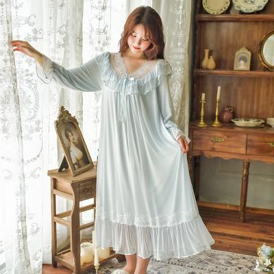 China Spring QUICK DRY high quality autumn fashion Korean sleepwear plus size nightgown lace pajamas for sale