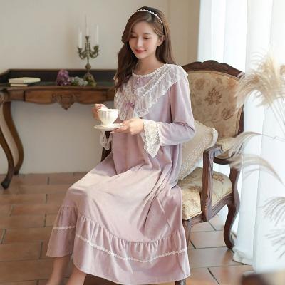 China Nightgown 2020 French Women's Sleepwear Amazon Size Lady Winter Warm Pajamas Plus Plush Retro for sale