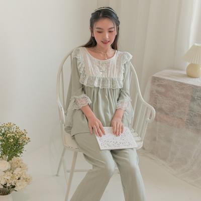 China 2022 spring cotton sleepwear jacquard fabric custom made QUICK DRY washed silk palace lace pajamas for sale