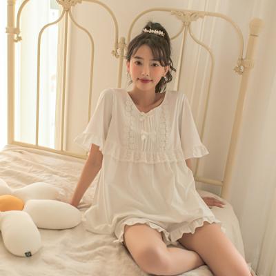 China Korean QUICK DRY Leisure Short Sleeve Women Summer Cotton Pajamas Soft Suit for sale