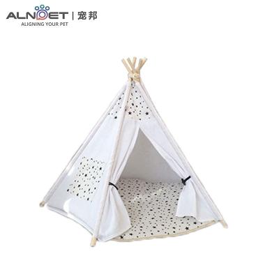 China Viable Printed Canvas Fabric Pentagon Pet Tent Cave Bed For Cats / Small Dogs for sale