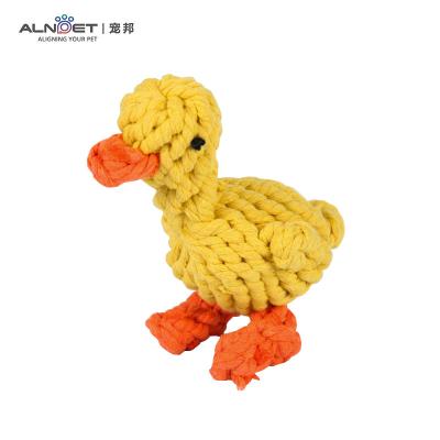 China High Quality Sustainable Yellow Duck Knot Rope Dog Chew Rope Toys Cotton Toothbrush Interactive Eco-Friendly Rope Dog Toy for sale