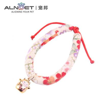 China Lights Cat Bell Collar Adjustable Polyester Fabric Japanese Pet Cat Bell Collars for sale