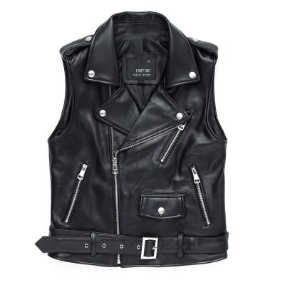 China Women's Breathable Sheepskin Motorcycle Biker Sleeveless Vest Jacket Slope Zipper With Pockets for sale