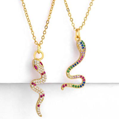 China Casual / Sporty BD-E606 Gold Rainbow Pendant CZ Snake Pave Necklace Women Jewelry for sale