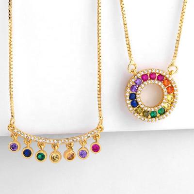 China 2019 BOHEMIA BD-E677 Fashion Rainbow CZ Pave Necklace Jewelry Colorful Geometric Zircon Pendant Necklace For Women for sale