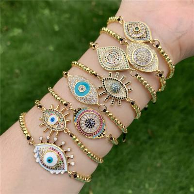 China BOHEMIA BD-B1929 Stunning CZ Micro Pave Eye Charm Bracelet CZ Enamel Charm Bracelet Men Women Jewelry for sale