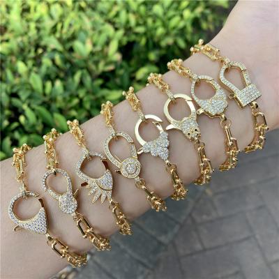 China BOHEMIA BD-B1481 18K Gold Plated Jewelry Lobster Clasp Shaped Charm Bracelet Hot Selling CZ Clasp For Pave Bracelet for sale