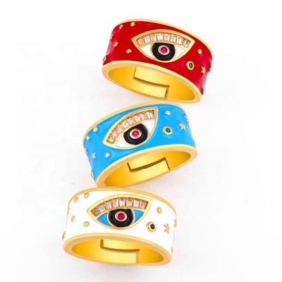 China BD-E714 high quality women FASHIONABLE Ring Jewelry Enamel Copper Width CZ pave Ring Eye Zircon Crystal Ring for sale