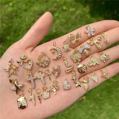 China FASHIONABLE BD-B1908 Small Cube Charms Pendant CZ Pave Cross Heart Moon Flower Styles Pendant For Jewelry Making for sale