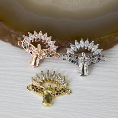 China BD-E1506 Multicolor CZ Cubic Zirconia Connector CZ Virgin Mary Flower Shape Charm Connector for sale