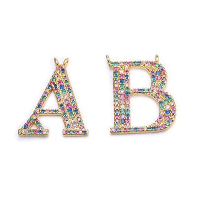 China BD-A023 BOHEMIA Rainbow Alphabet A-Z Micro Pendant 22*18*2mm Pave Cubic Zirconia Letters Charms Initial Necklace Jewelry Pendant for sale