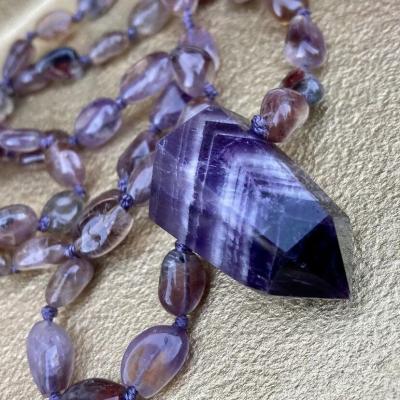 China BD-A2693 BOHEMIA Grade A Rutilated Amethyst Pebble Beads and Handmade Chevron Amethyst Pendant Necklace for sale