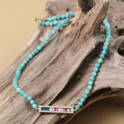 China BD-E347 BOHEMIA newcomer! Amazonite Beads Necklace Handmade Gemstone Colorful CZ Charm Necklace for sale