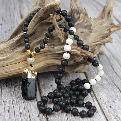 China BOHIME BD-S300 Stunning Natural Black Tourmaline Lava Knot Beads Handmade Necklace pendant 32 inches long for sale