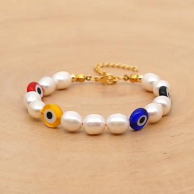 China BD-A919 BOHEMIA Fashion Freshwater Pearl Beads Bracelet With Multi Color Eye Charm Bracelet Turkish Jewelry for sale