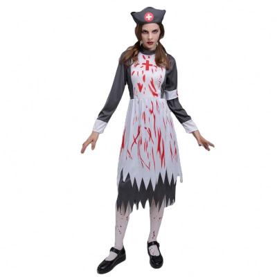 China Female Bloodied Nurse Halloween Horror Costume Cosplay Pary Polyester Zombie Costume Carnival for sale