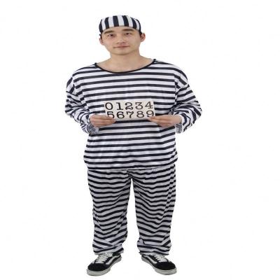 China Wholesale Acrylic Unisex Cartoon Carnival Halloween Prisoner Party Cosplay Costume White Black Birthday for sale